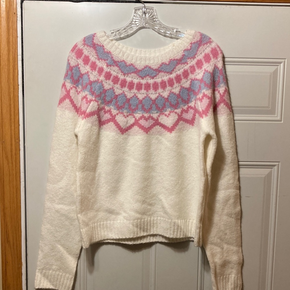 Cozy Pink and Blue Patterned Sweater L‎ NWZt